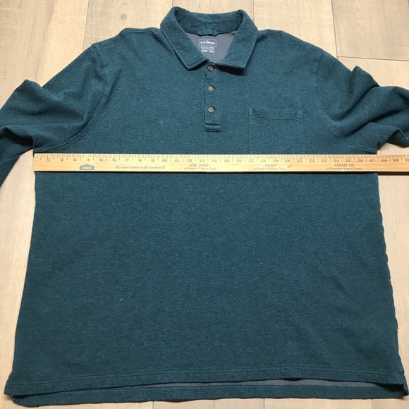 L.L. Bean Polo Shirt Mens Size 3XL Green Washed Cotton Double Knit Long Sleeve - Picture 6 of 8